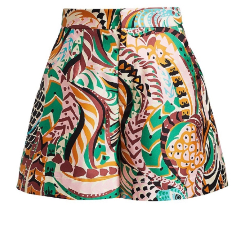 NWOT - La DoubleJ Printed Silk Wide-leg Shorts - Fenice Rosa